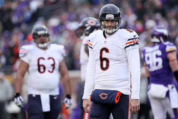 Jay Cutler #6 reacts to a play against the Minnesota Vikings