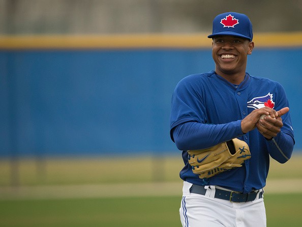 Pitcher Marcus Stroman during the warm 