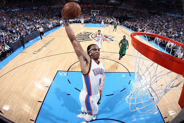 Russell Westbrook #0 of the Oklahoma City Thunder