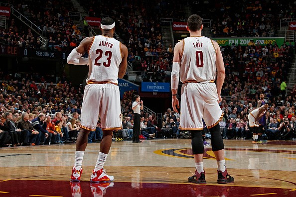 LeBron James #23 and Kevin Love #0