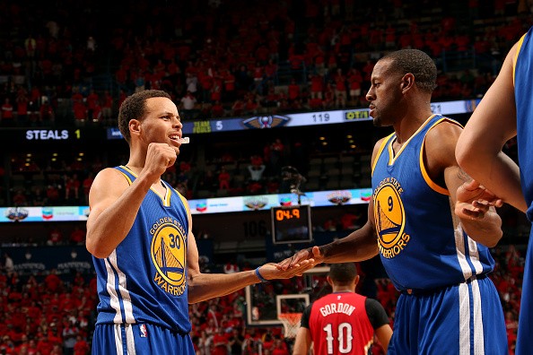 Stephen Curry #30 and Andre Iguodala