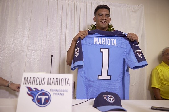 Closeup of Tennessee Titans QB and No 2 overall pick Marcus Mariota 