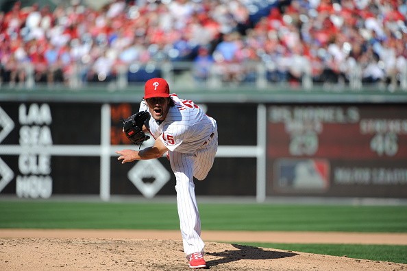 Cole Hamels #35 of the Philadelphia Phillies pitches during the Opening Day game against the Boston Red Sox 