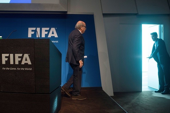 FIFA President Sepp Blatter leaves after a press conference 