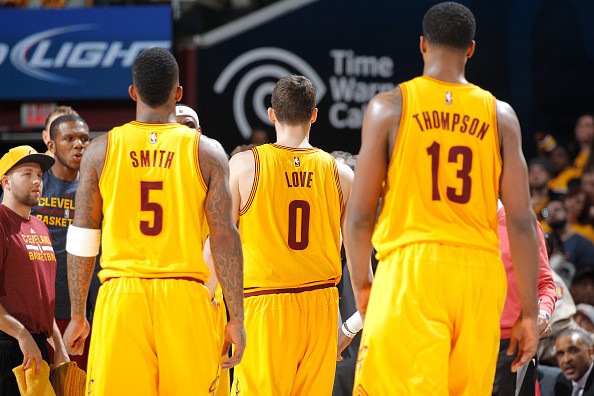 Kevin Love #0 and Tristan Thompson #13 of the Cleveland Cavaliers 