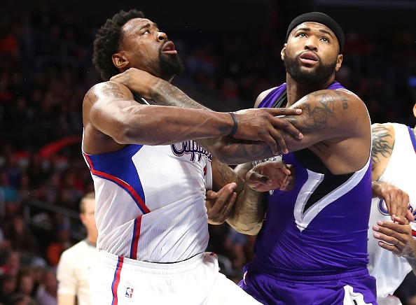 DeMarcus Cousins #15 of the Sacramento Kings and DeAndre Jordan #6 of the Los Angeles Clippers 