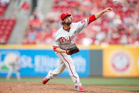 Cole Hamels #35 of the Philadelphia Phillies pitches during the game against the Cincinnati Reds