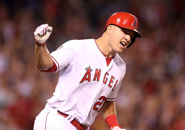 Mike Trout #27 of the Los Angeles Angels of Anaheim