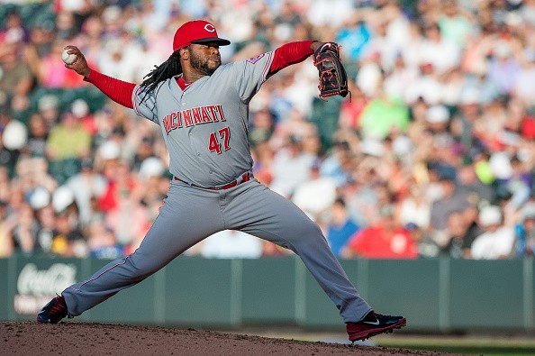 Johnny Cueto #47 of the Cincinnati Reds pitches against the Colorado Rockies