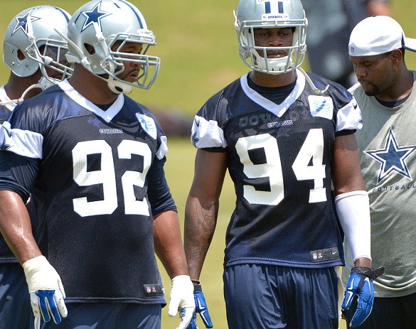 Dallas Cowboys defensive ends Jeremy Mincey (92) and Randy Gregory