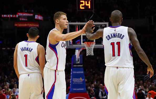 Blake Griffin #32 and Jamal Crawford #11 of the Los Angeles Clippers 