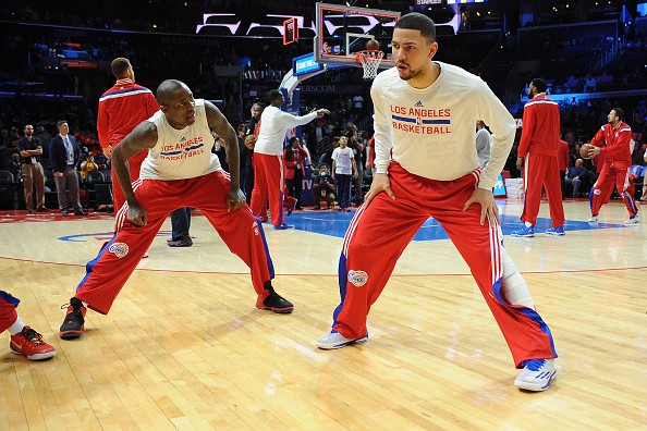Jamal Crawford #11 and Austin Rivers #25 of the Los Angeles Clippers 