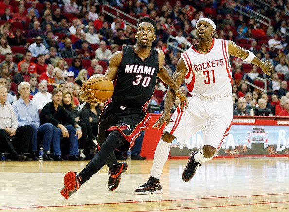 Norris Cole #30 of the Miami Heat, Jason Terry #31 of the Houston Rockets 
