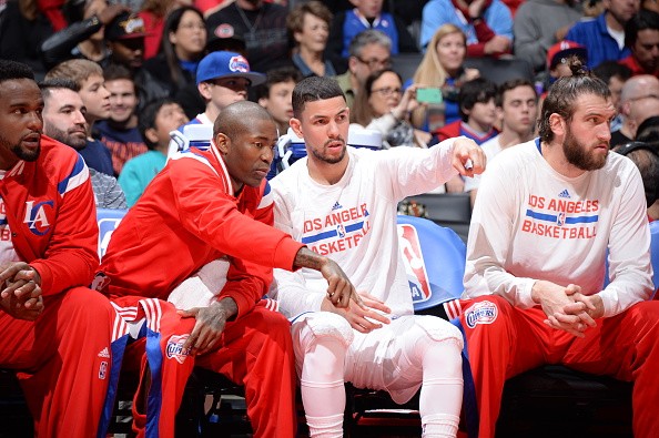 Jamal Crawford #11 and Austin Rivers #25 of the Los Angeles Clippers