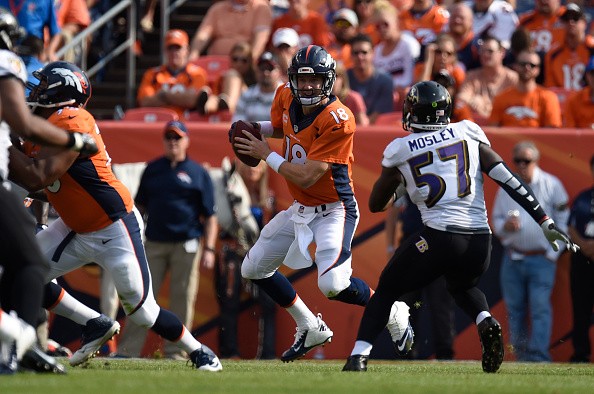 Peyton Manning (18) of the Denver Broncos