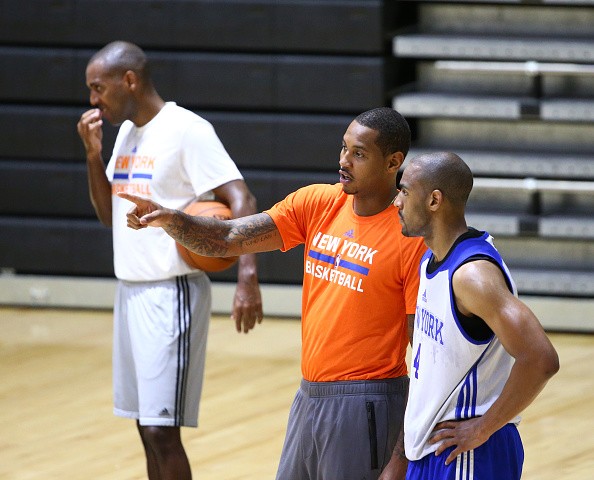 Carmelo Anthony #7 and Arron Afflalo #4 of the New York Knicks