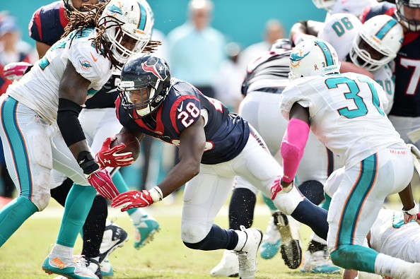 Running back Alfred Blue #28 of the Houston Texans