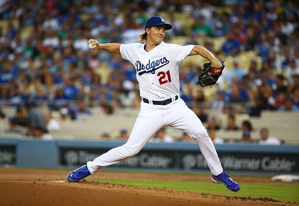 Pitcher Zack Greinke #21 of the Los Angeles Dodgers