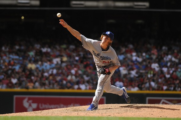 Zack Greinke #21 of the Los Angeles Dodgers
