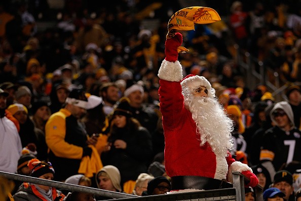 A Pittsburgh Steelers fan dressed as Santa Claus 