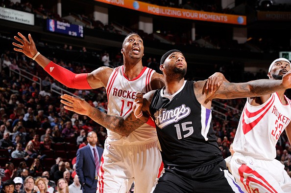 DeMarcus Cousins #15 of the Sacramento Kings, Dwight Howard #12 of the Houston Rockets