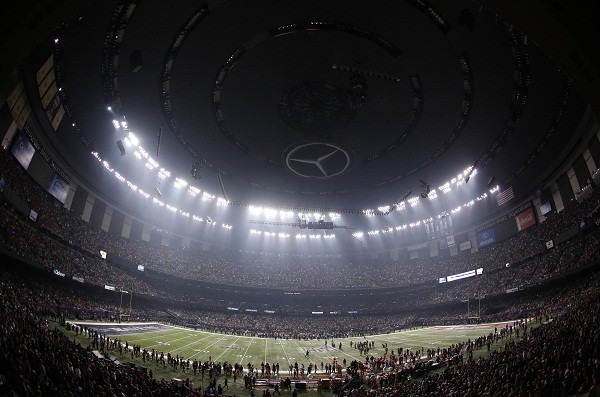 The Superdome is darkened during a power outage