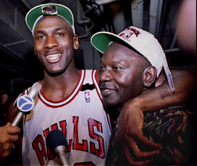 Michael Jordan Hugs Father. Winner of Championship and 1988 Dunk Contest 